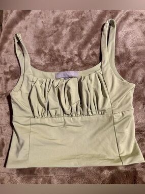 Light Sage Green Ruched Sleeveless Crop Tank - Small